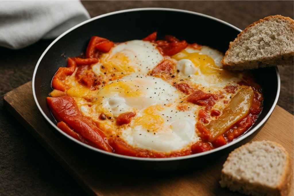 Ovos com tomate e pimento assado