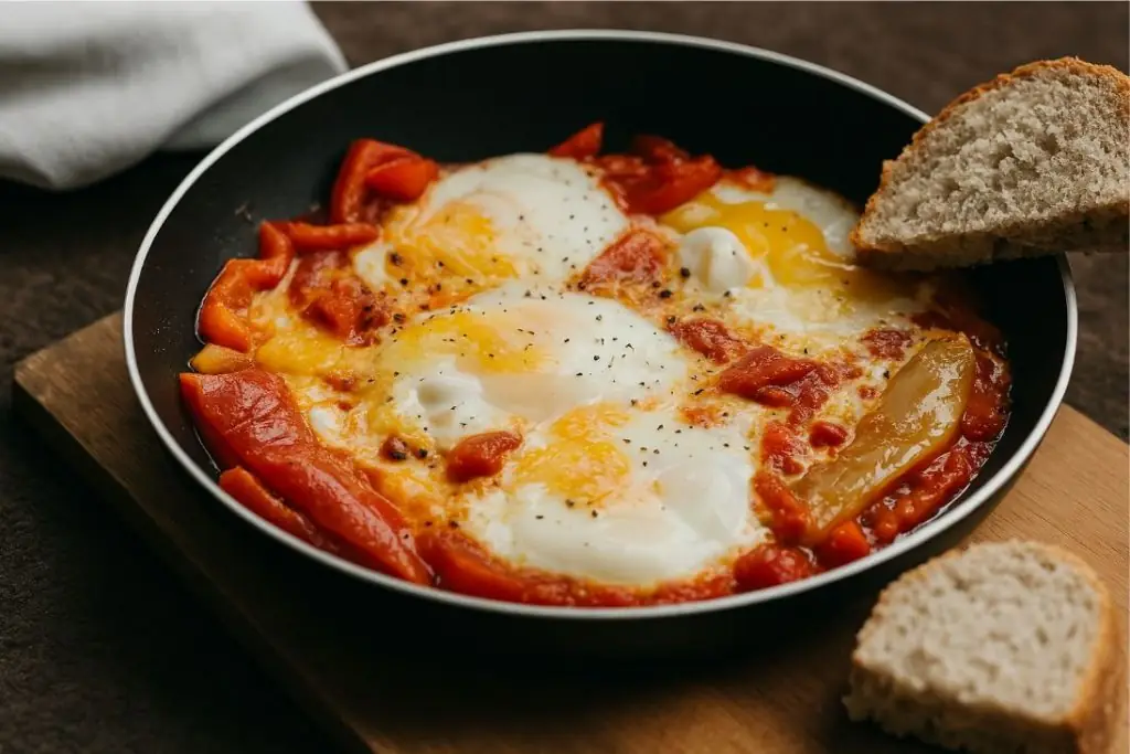 Uova al forno con pomodoro e peperoni